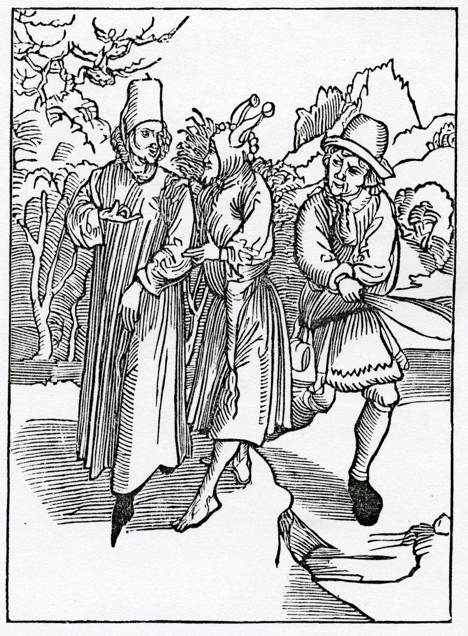Az ebből következő kedvesség és hazugság hangja, illusztráció Alexander Barclay „A bolondok hajója” angol fordításából, egy 1874-ben megjelent kiadásból alkotó: German School