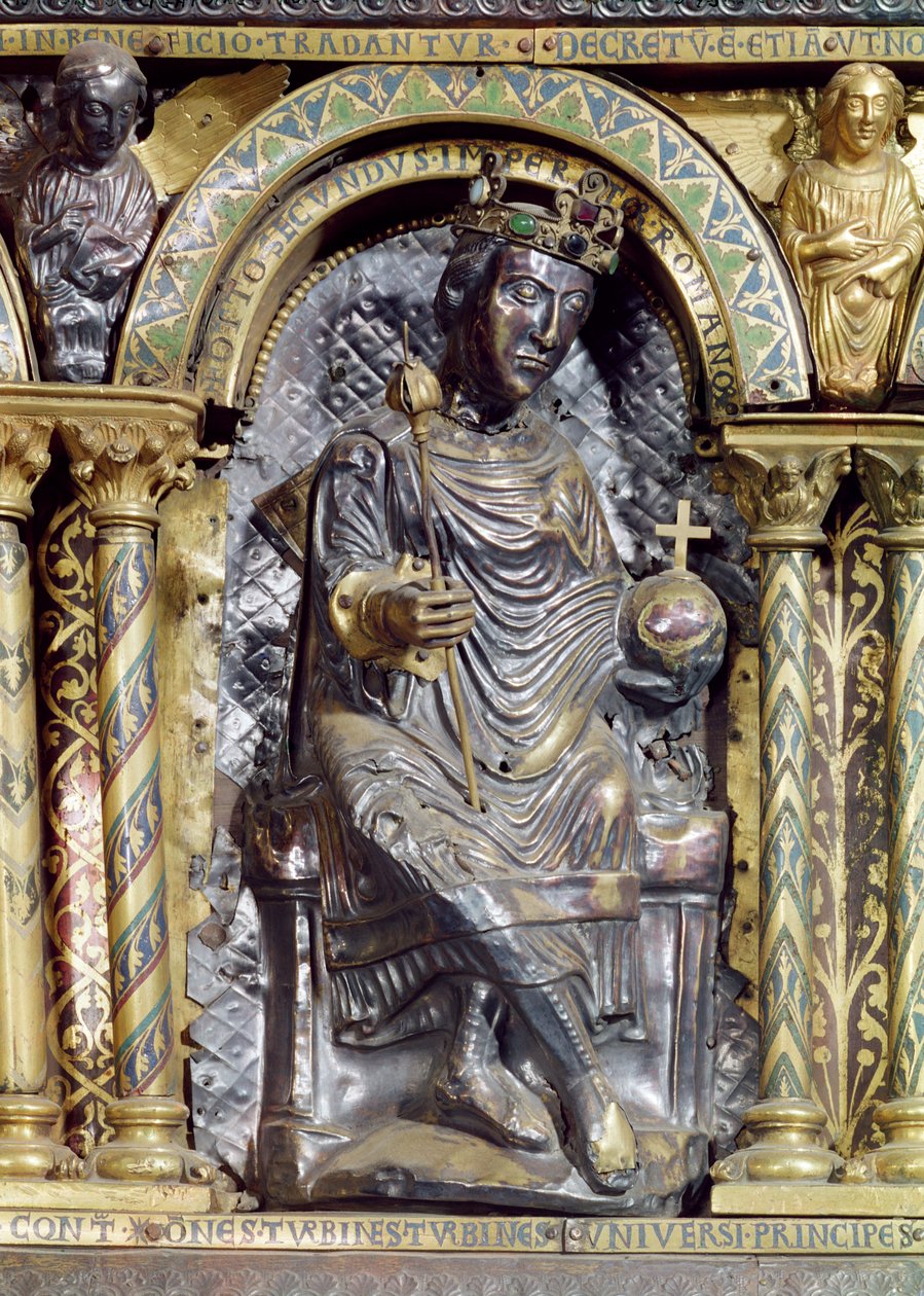 II. Ottó (955-83), római római császár, Nagy Károly császár kegyhelyének részlete (742-814), 1215 (arany és champleve zománc) alkotó: German School
