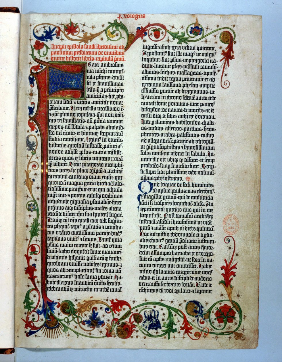 Oldal a Gutenberg Bibliából, Mainz, 1455 körül alkotó: German School