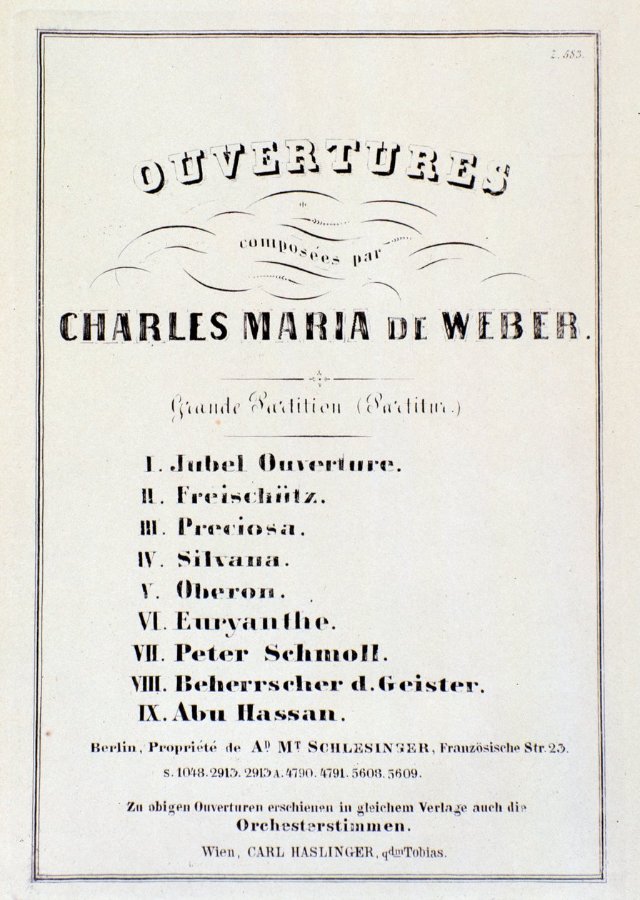 Oldal Carl Maria von Weber különböző operáinak nyitányaival (litho) alkotó: German School