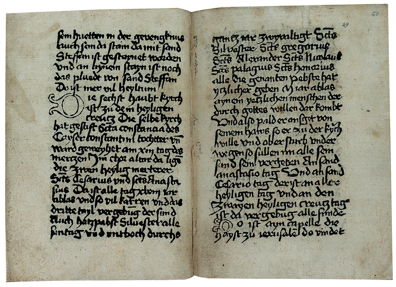 Oldalak Pseudo-Aegidius Romanus "Mirabilia of Rome, History and Description of the City of Rome" című művének német nyelvű példányából, valószínűleg Ulrich Han kiadója, Róma, 1475 körül alkotó: German School