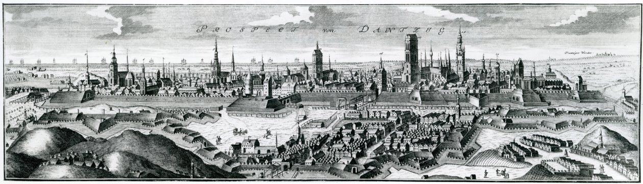 Panorámás kilátás Danzigra (Gdansk) alkotó: German School