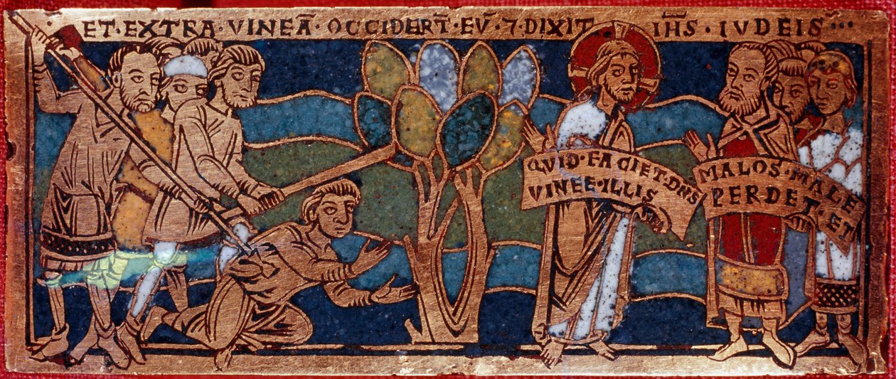 Példabeszéd a szőlő munkásairól vagy a tizenegyedik óra munkásairól. Zománclemez rézre. Rhenane iskola. 12. század. Firenze, Nazionale Museo del Bargello alkotó: German School