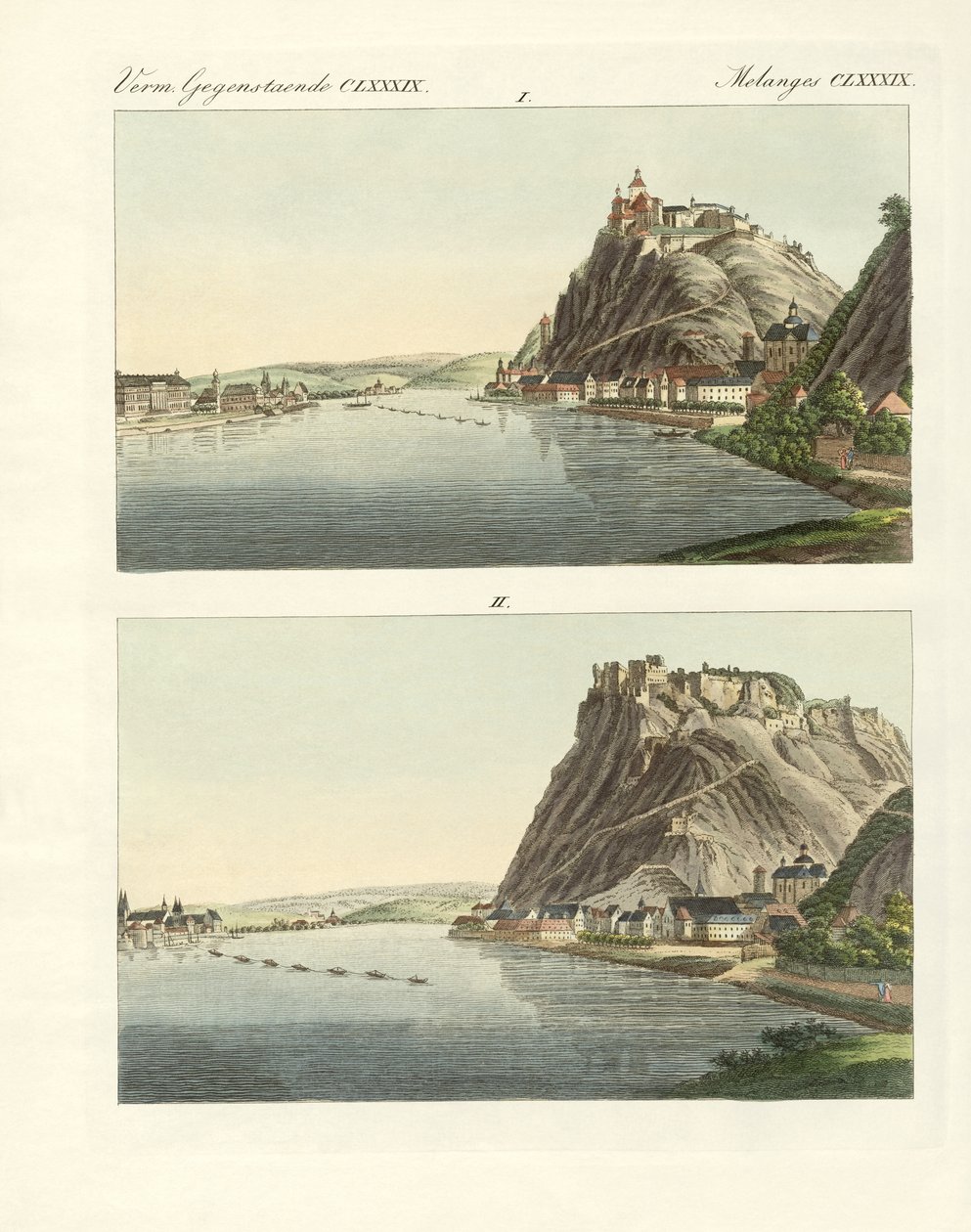 Festői kilátás a Rajnára (színes metszet) alkotó: German School