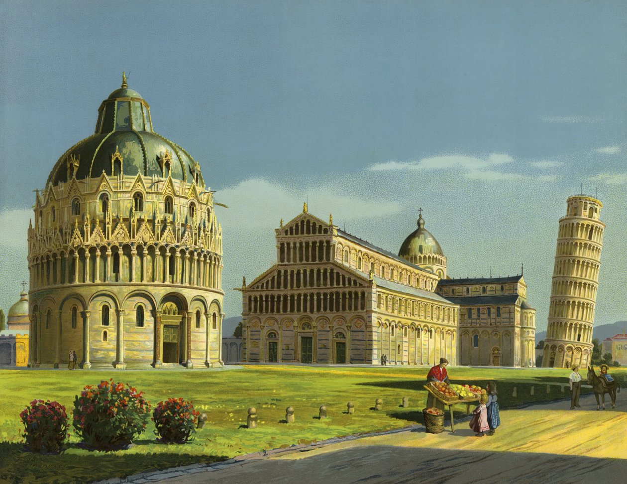 Pisa, Keresztelőkápolna, Székesegyház, Ferde torony (kromolito) alkotó: German School