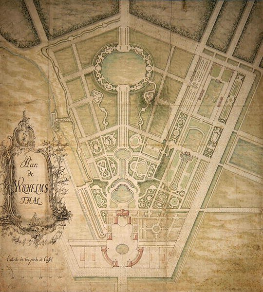 Wilhelmsthal terve (toll, tinta és akvarell papíron) alkotó: German School