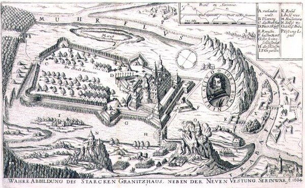 A New Serinwar melletti gránit erőd terve 1664-ben, illusztráció az európai oszmán hadjáratokról szóló könyvből, Paul Furst (kb. 1605-66) metszet (metszet) alkotó: German School