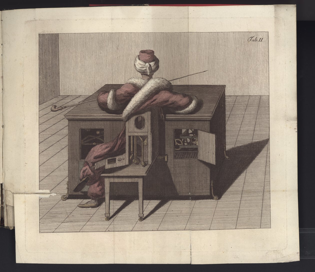 II. tábla Herr von Kempelen sakkozójáról és replikájáról, Lipcse és Drezda: Joh. Gottl. Broadhead, 1789 alkotó: German School