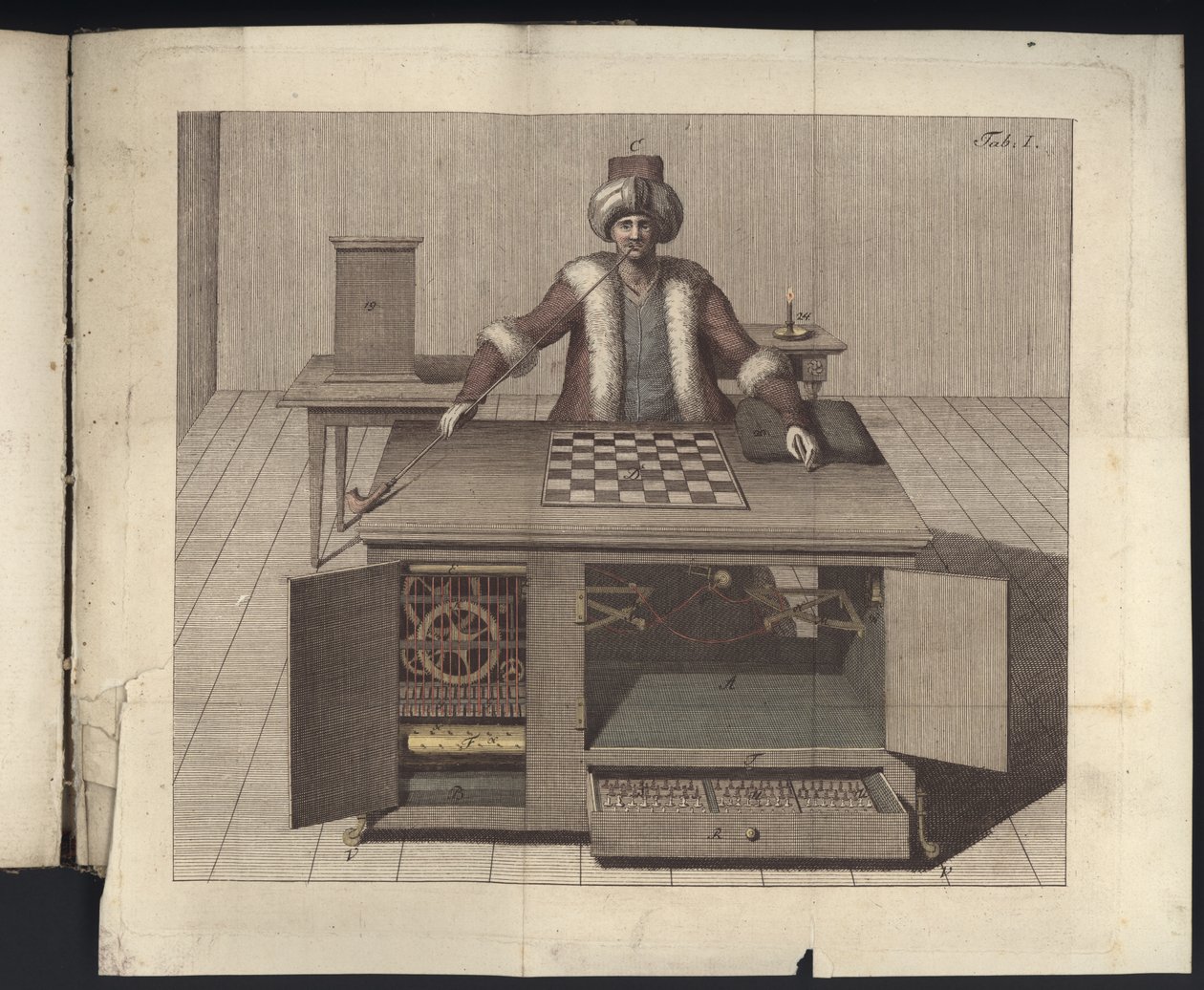 I. tábla innen: Herr von Kempelen sakkozójáról és replikájáról, Lipcse és Drezda: Joh. Gottl. Broadhead, 1789 alkotó: German School