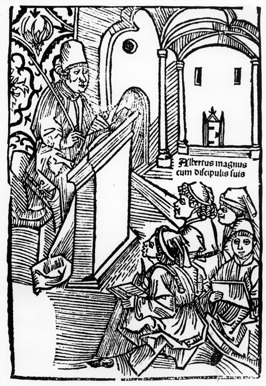 Albertus Magnus portréja néhány tanítványával, illusztráció az Epitomata címlapjához, jóvátétel, vagy Arisztotelész egész természetfilozófiája. Gerardus de Harderwyck, megjelent 14 alkotó: German School