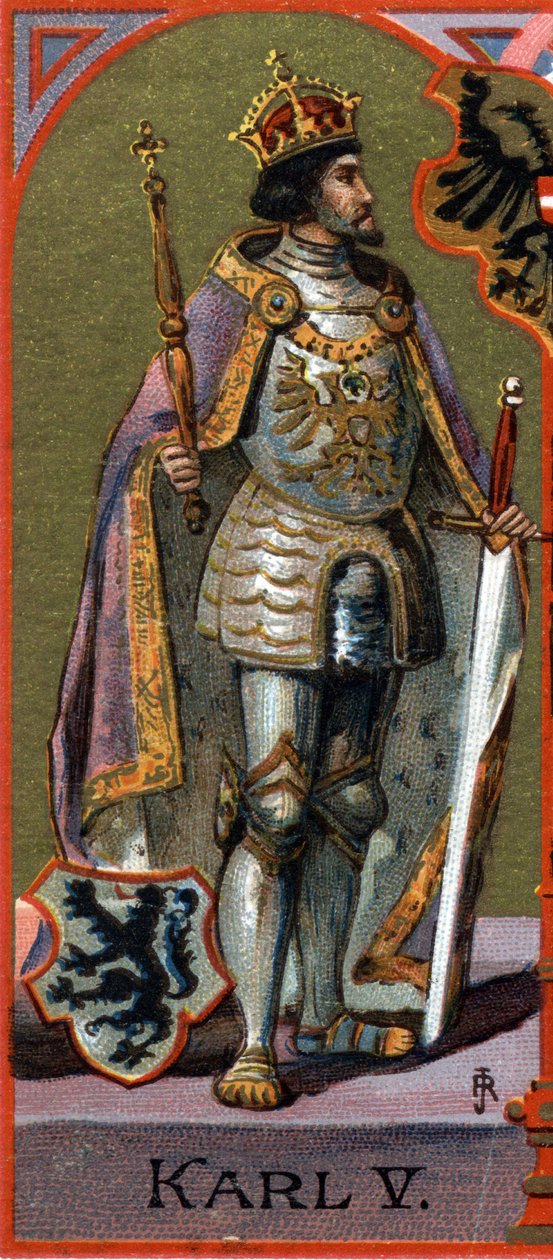 V. Károly (V. Károly) portréja (1500-1558).Kromolitográfia alkotó: German School