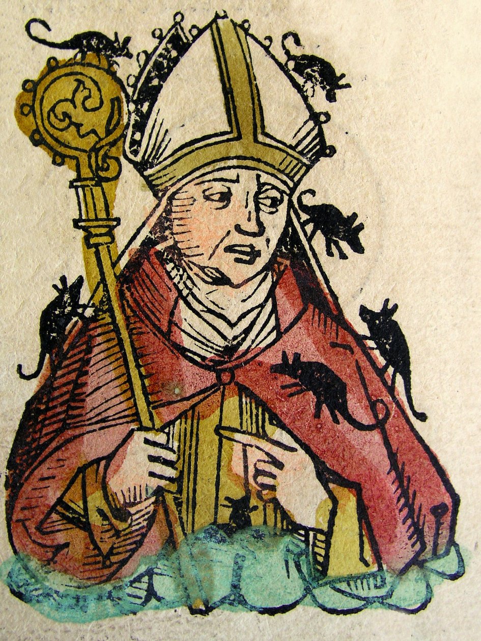 Hatto mainzi érsek portréja, amelyet az egerek elevenen megesznek, megjelent a Nürnbergi Krónikában, 1493 alkotó: German School