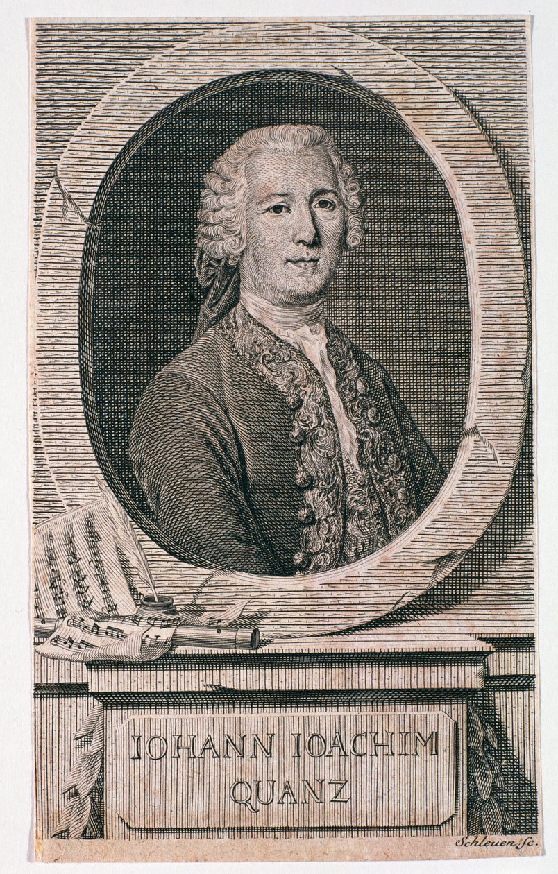Johann Joachim Quantz (1697-1773) portréja, amelyet Johann Schleuen metszett (fl.1740-74) alkotó: German School