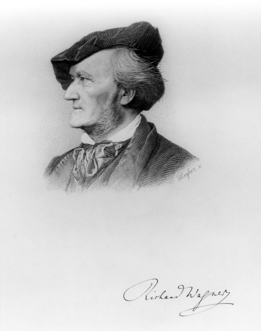 Richard Wagner (1813-83) német zeneszerző portréja, metszett Robert Reyher (1838-77) alkotó: German School