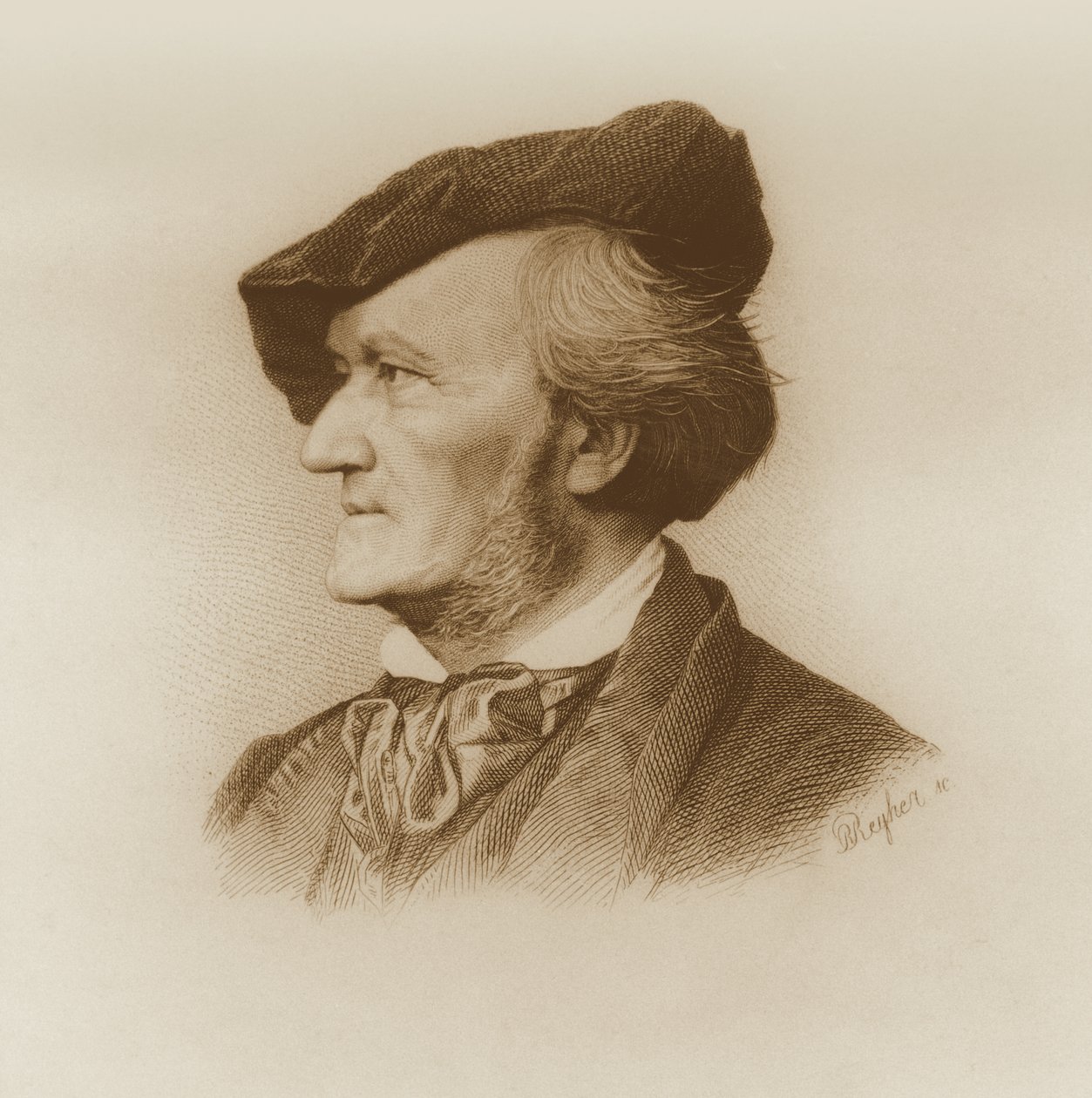 Richard Wagner (1813-83) német zeneszerző portréja, metszett Robert Reyher (1838-77) (lásd még: 93368) alkotó: German School