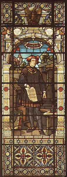 William Caxton (1422-91 körül) portréja, készítette a Mayer and Co., Londonban működő müncheni cég, 1880 körül (ólomüveg ablak). alkotó: German School