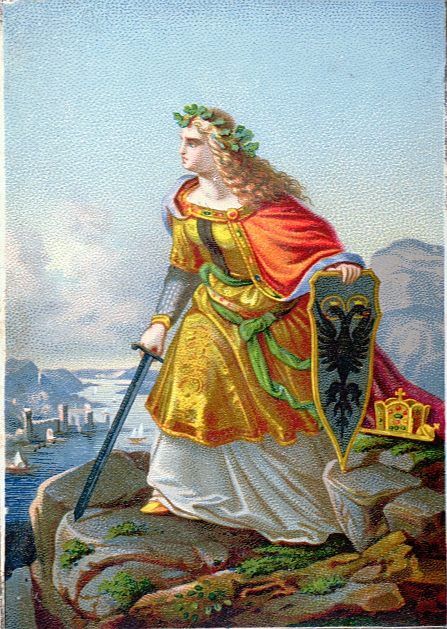 Germaniát és a Rajnát ábrázoló képeslap, 1860 körül alkotó: German School