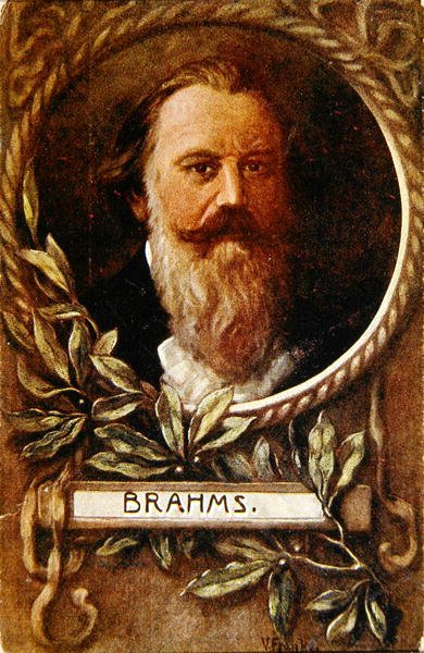Johannes Brahms (1833-97) 1910 körüli képeslap (színes litó) alkotó: German School