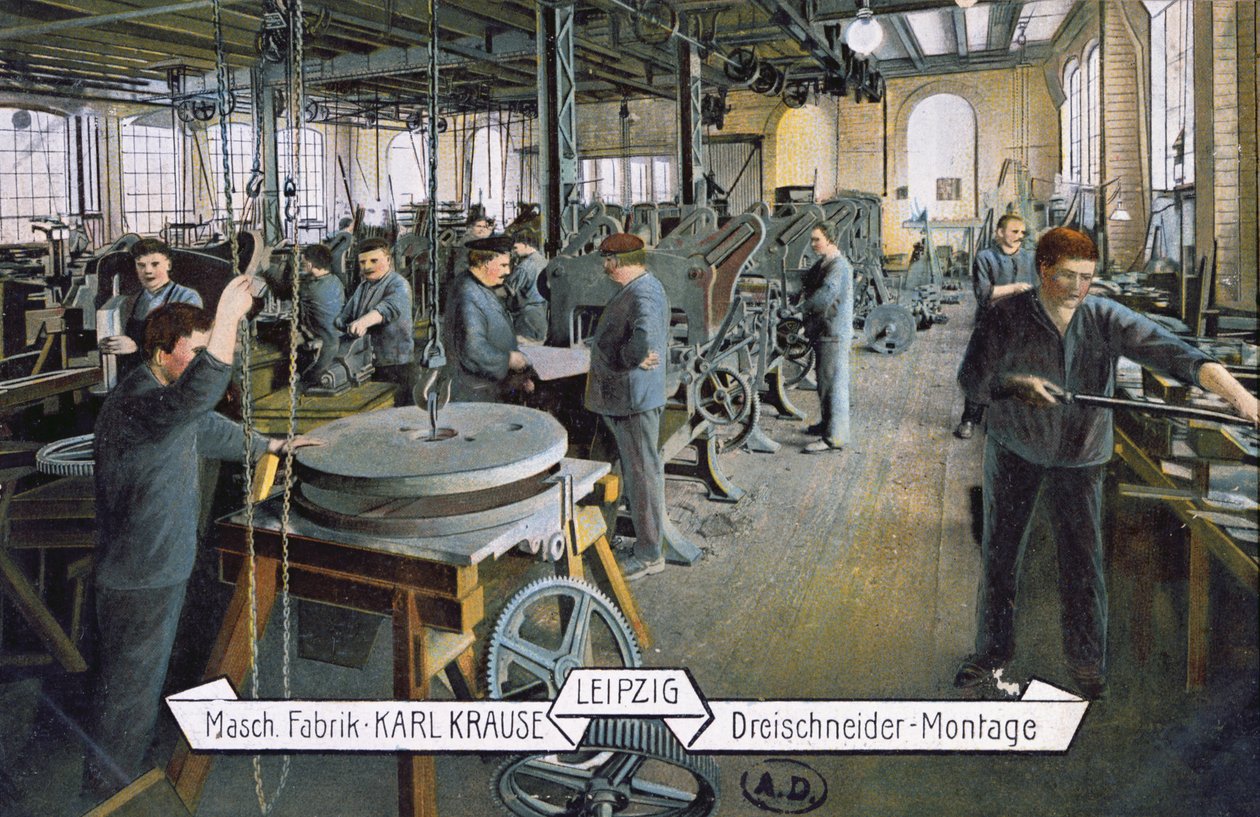 Képeslap, amely a lipcsei Karl Krause gyárat ábrázolja, 1905 körül (színes fotó) alkotó: German School