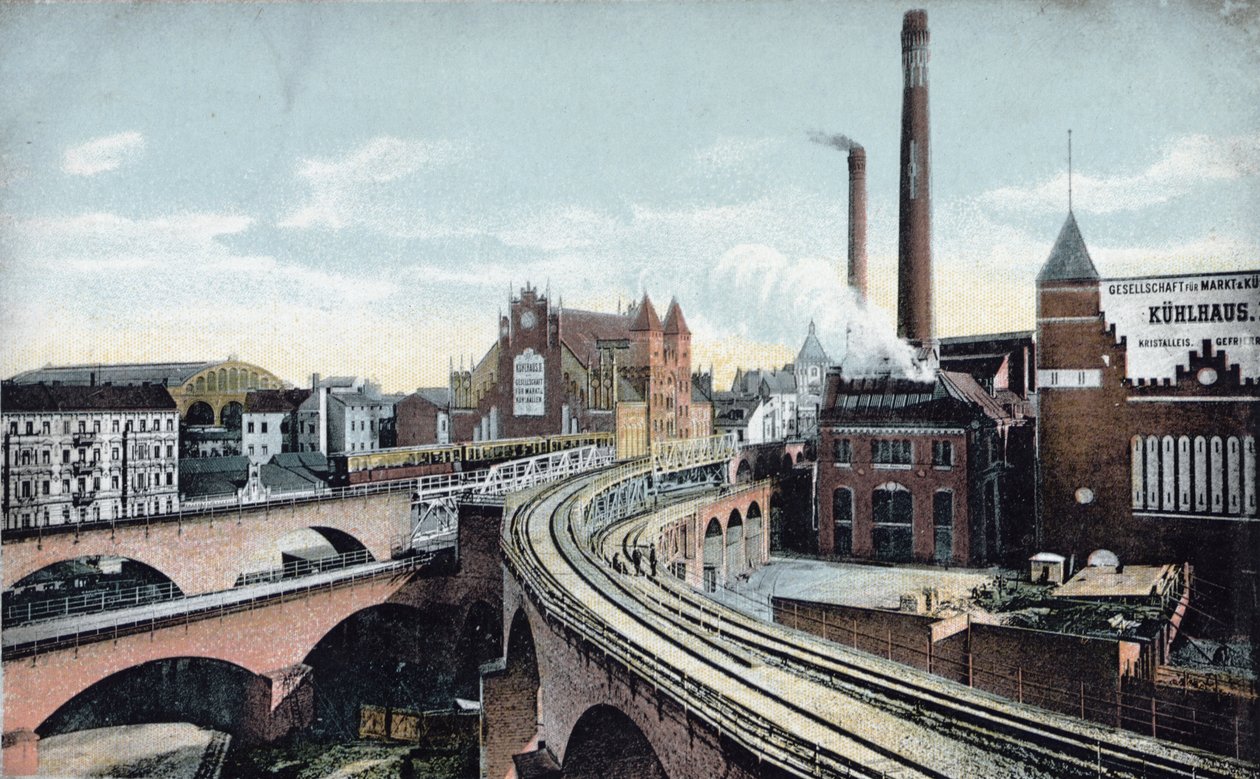 Képeslap, amely a berlini földalatti metrót ábrázolja, 1910 előtt alkotó: German School