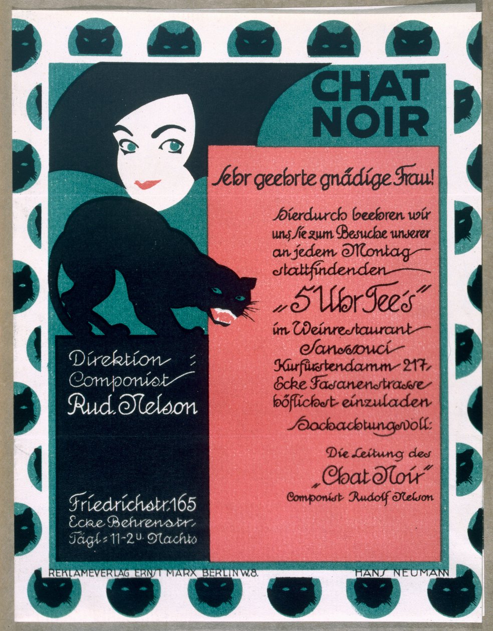 A berlini "Chat Noir" kabaré plakátja alkotó: German School