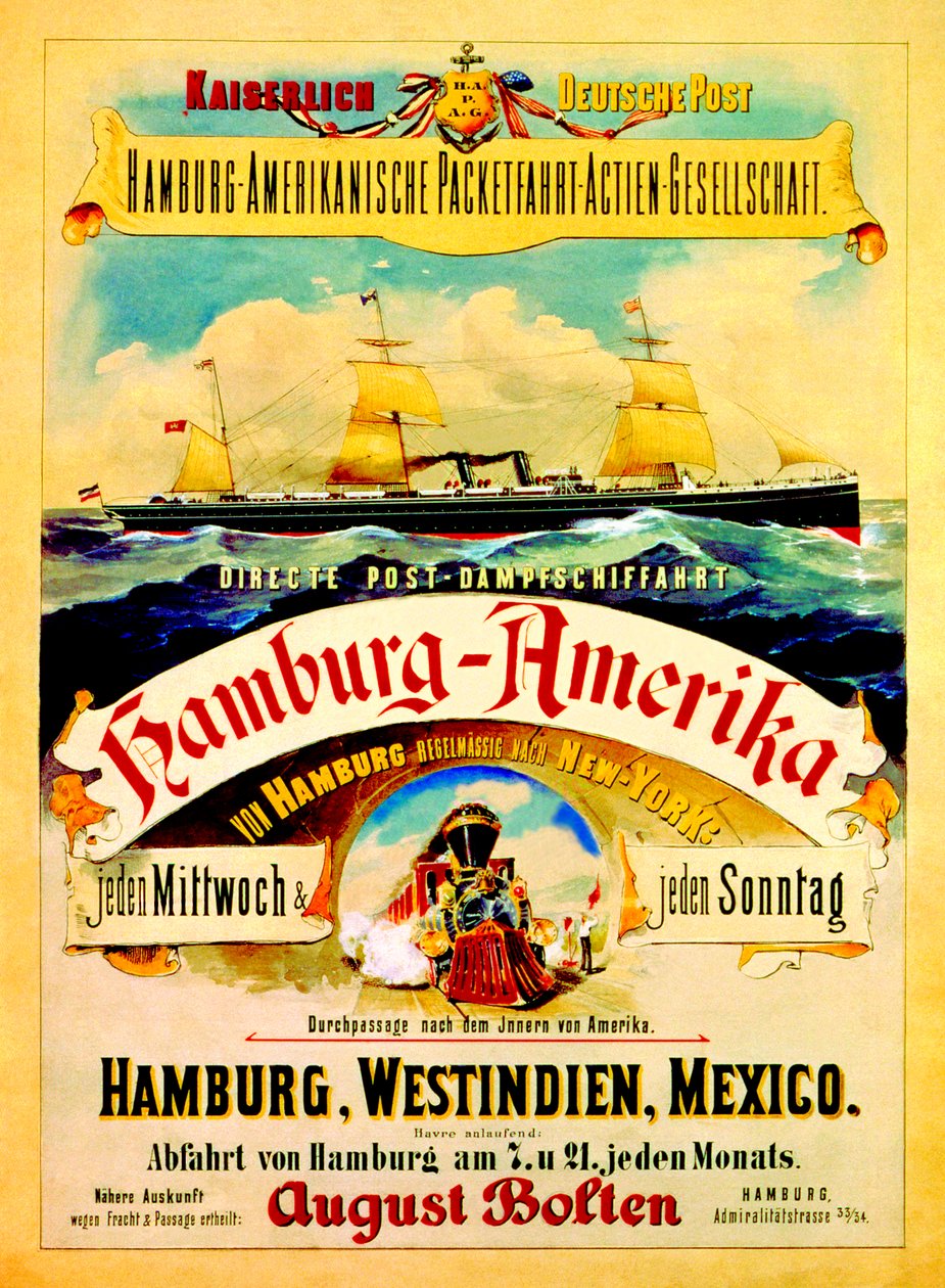 A Hamburg American Line-t hirdető plakát, 1883 alkotó: German School