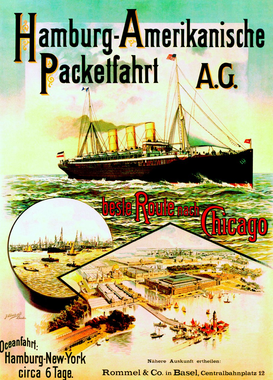 A Hamburg American Line-t hirdető plakát, 1893 alkotó: German School