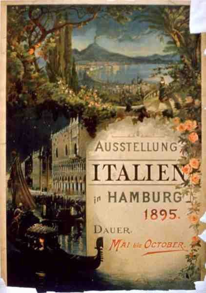 „Hamburgi Olasz Kiállítást” reklámozó plakát, 1895. május-október (színes litó) alkotó: German School