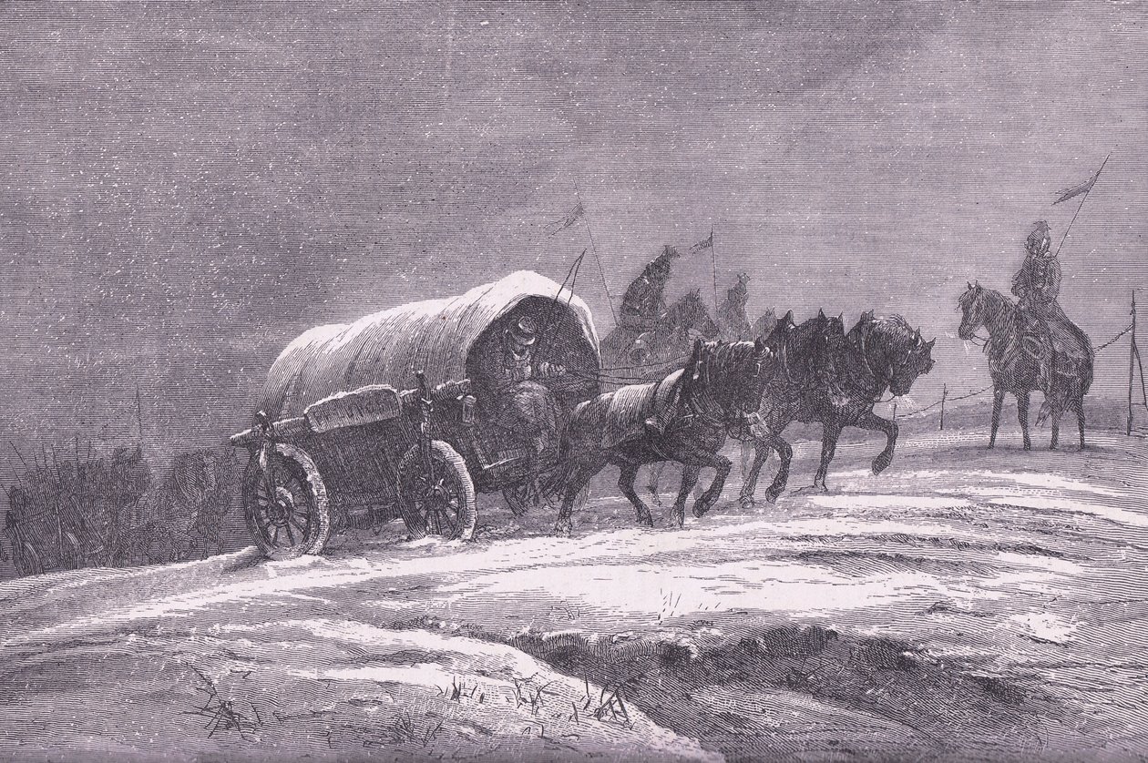 Porosz tereposzlop a hóban, Cassells History of the War Franciaország és Németország között, kiadó: Cassell and Company Limited, 1890 körül (litho) alkotó: German School