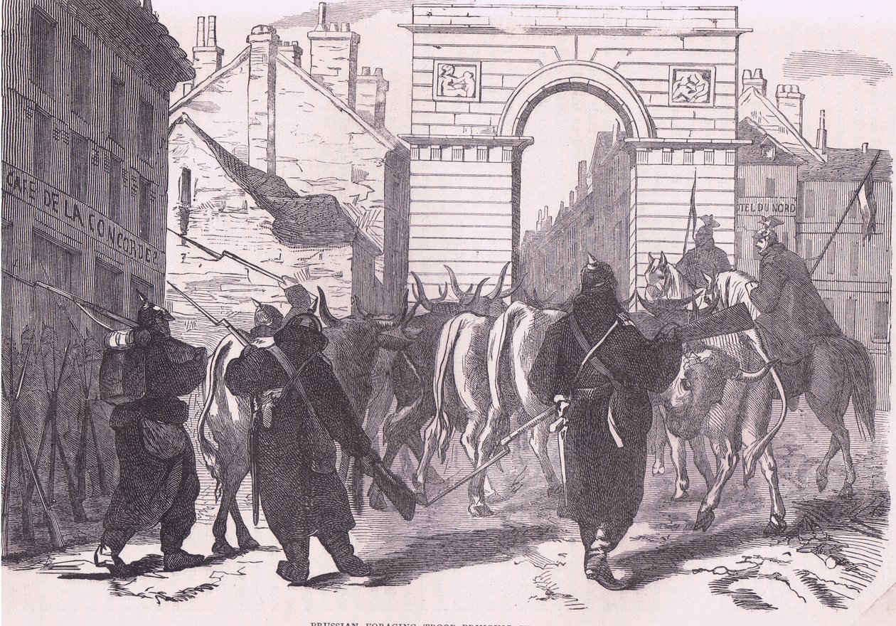 Szarvasmarhát behozó porosz takarmányozó csapatok, Cassells: A Franciaország és Németország közötti háború története, a Cassell and Company Limited kiadása, 1890 körül (litho) alkotó: German School