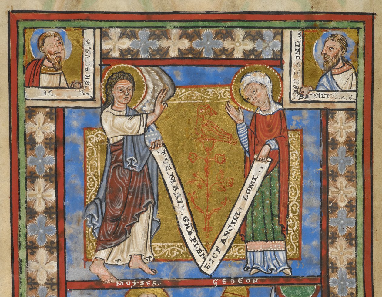 Zsoltártöredék "Oroszlán Henrik zsoltárja", f.7v, részlet az Angyali üdvözlettel, c. 1168-89 (pergamen kódex) alkotó: German School
