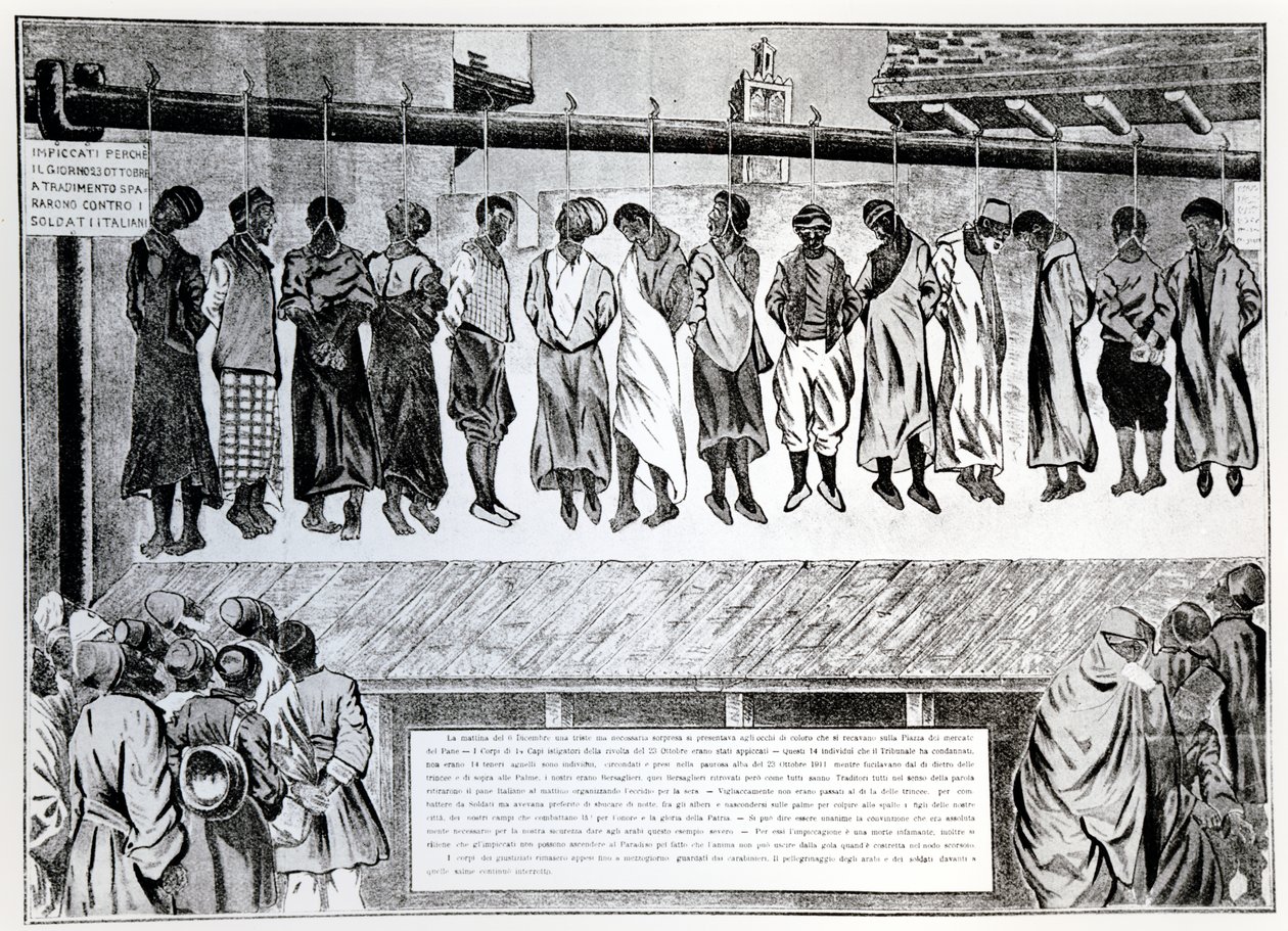 Az 1911-es olasz inváziót ellenző tripoli állampolgárok nyilvános kivégzése a Simplicissimus magazinból, 1912 alkotó: German School