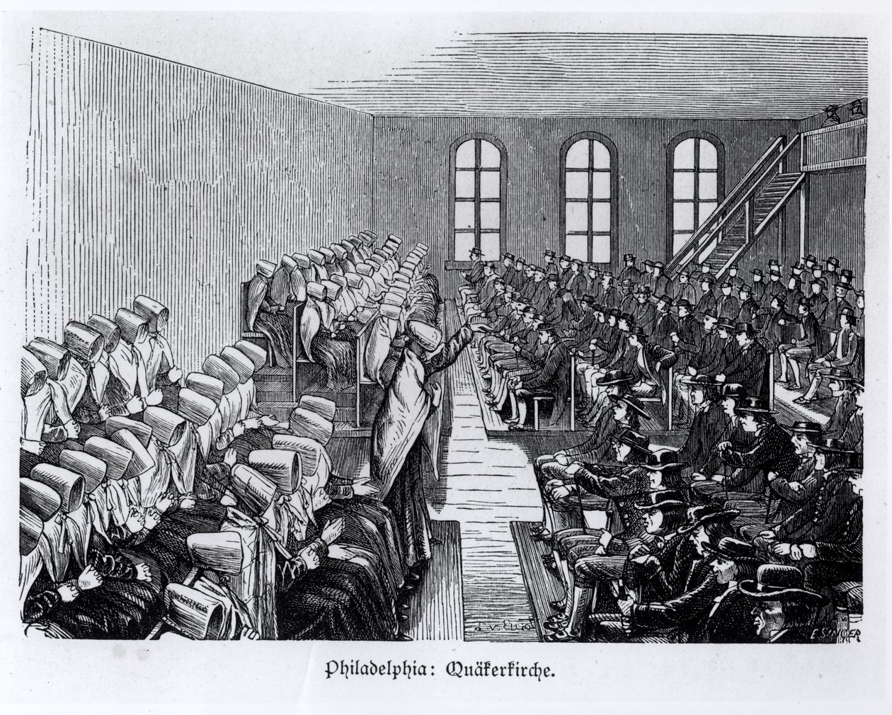 Quaker Meeting, Philadelphia, Hesse-Warburg „Nord Amerika” című művéből, 1888 alkotó: German School
