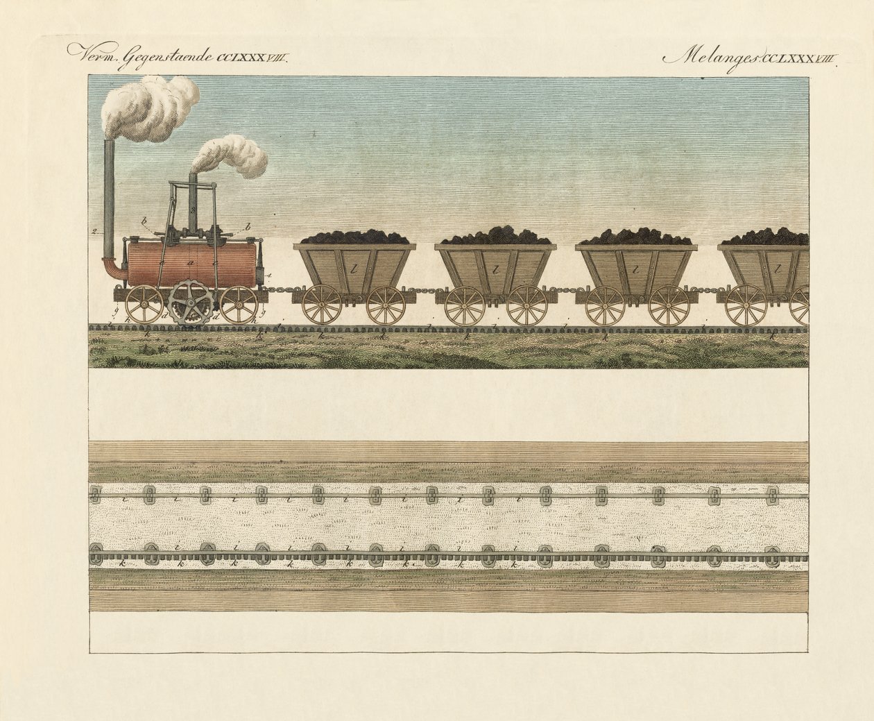 Vasút és Steamtrans (színes gravírozás) alkotó: German School