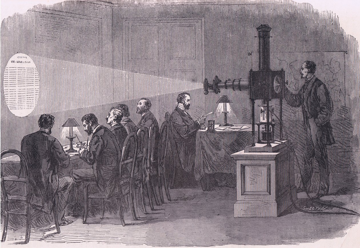 Lufi indulások olvasása mikroszkóppal, Cassells: A Franciaország és Németország közötti háború története, kiadó: Cassell and Company Limited, 1890 körül (litho) alkotó: German School