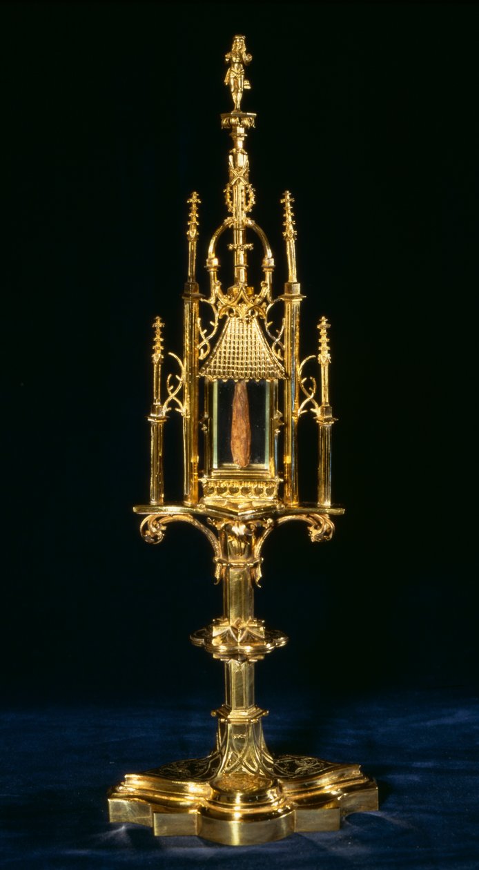 Ereklyetartó Monstrance keresztdarabbal, Augsburg, 1490 körül (arany és fa) alkotó: German School