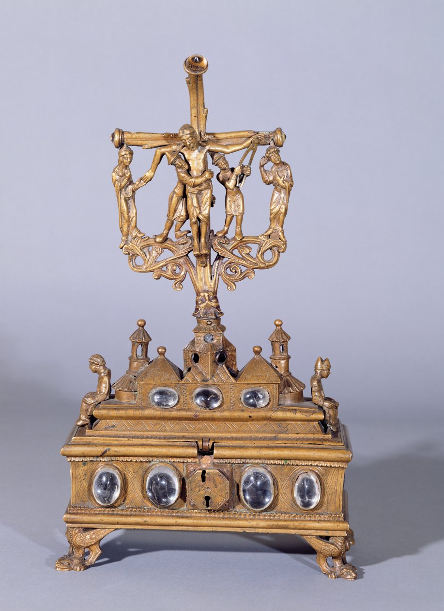 Ereklyetartó vagy chasse, rajnai iskola stílusú (bronz hegyikristályokkal) alkotó: German School