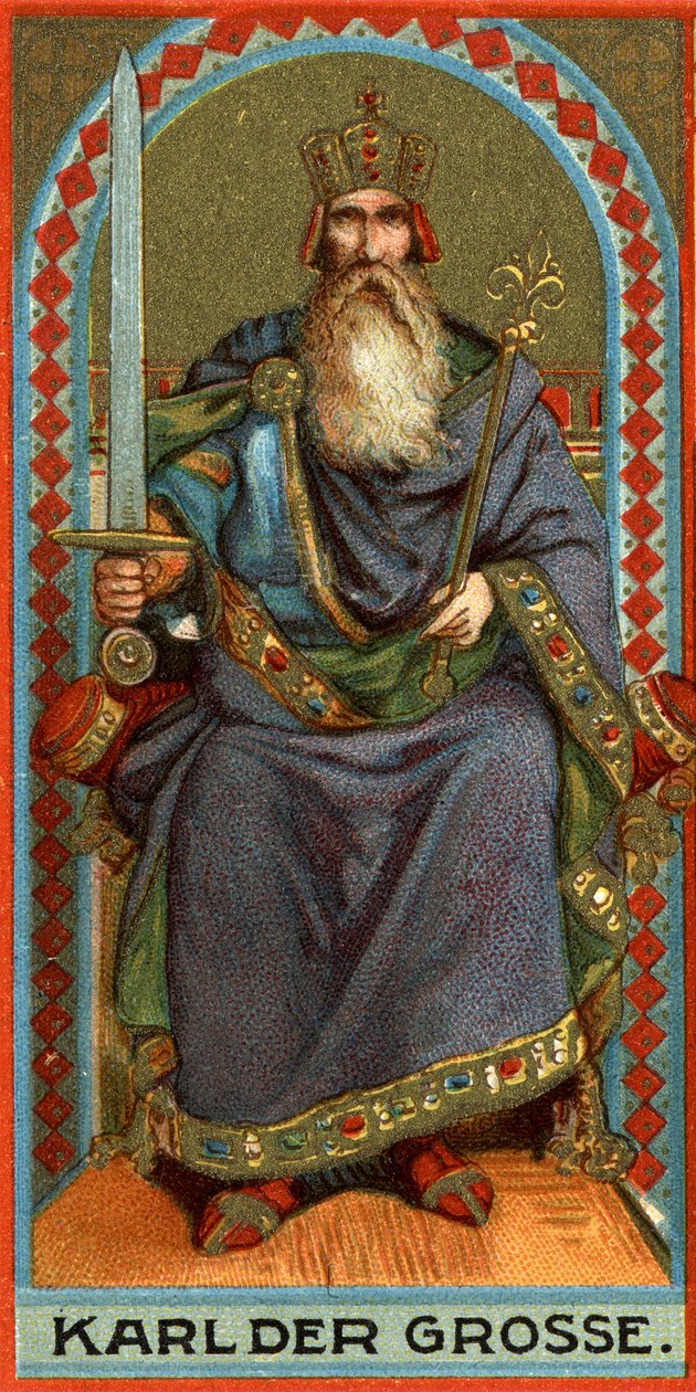 Nagy Károly (742-814), a frankok királya, a langobardok, majd császár ábrázolása. Kromolitográfia alkotó: German School