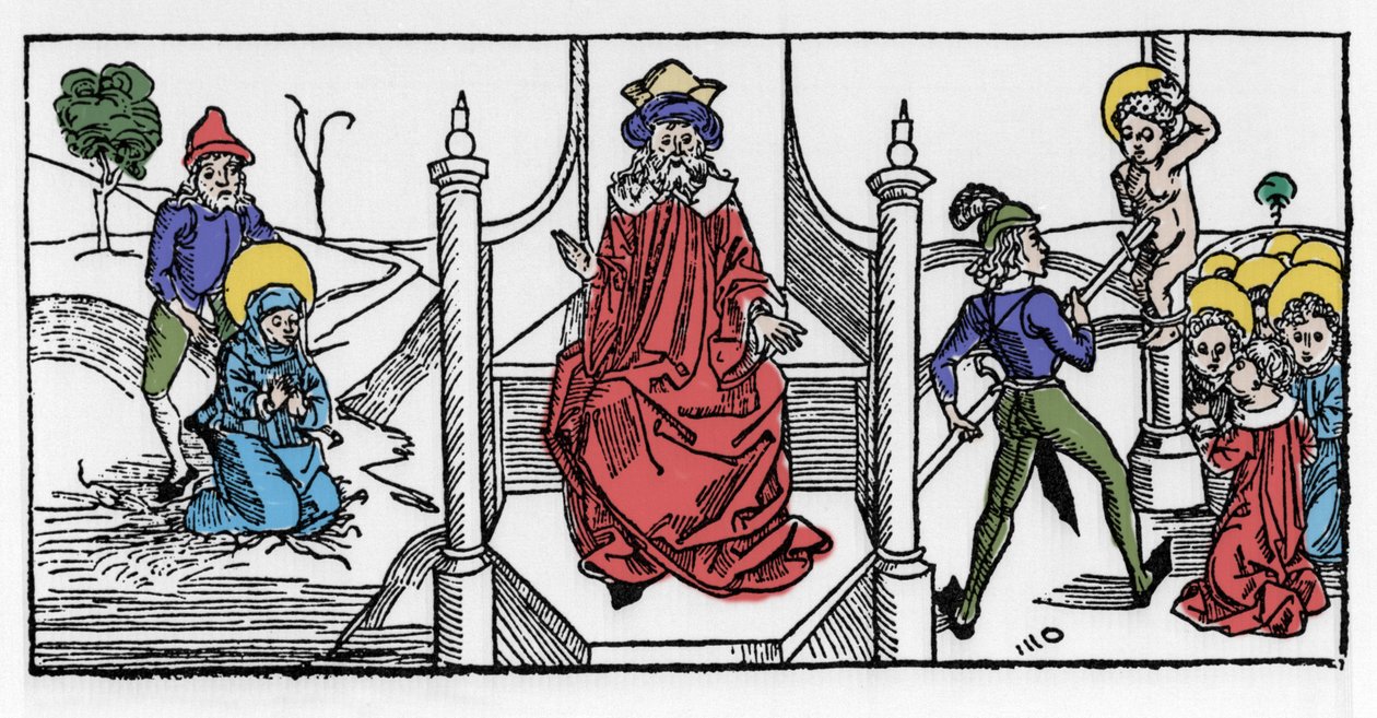 A 2. századi keresztény Szent Szimforosz és hét fia vértanúságának ábrázolása Hadrianus császár uralkodása alatt. A Voragine-i Jacobus (James) (1228-1212) metszete a „Leben der Heiligen - sommerteil” (A szent könyvéből) alkotó: German School