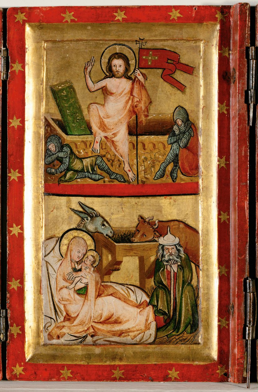 Feltámadás és alvó őrök, felül ... (tempera, fa) alkotó: German School