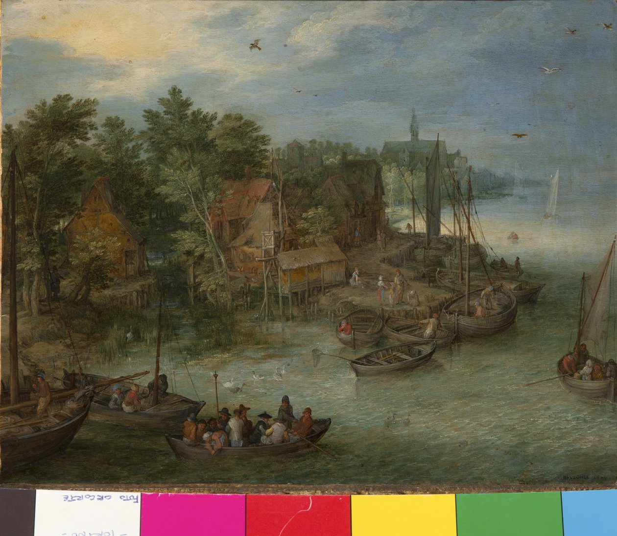 Folyói táj partraszállással, 1603 alkotó: German School