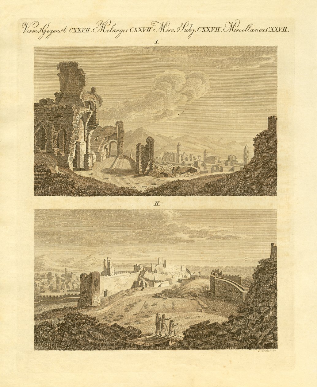 Sagunto óvárosának romjai Spanyolországban (színes metszet) alkotó: German School