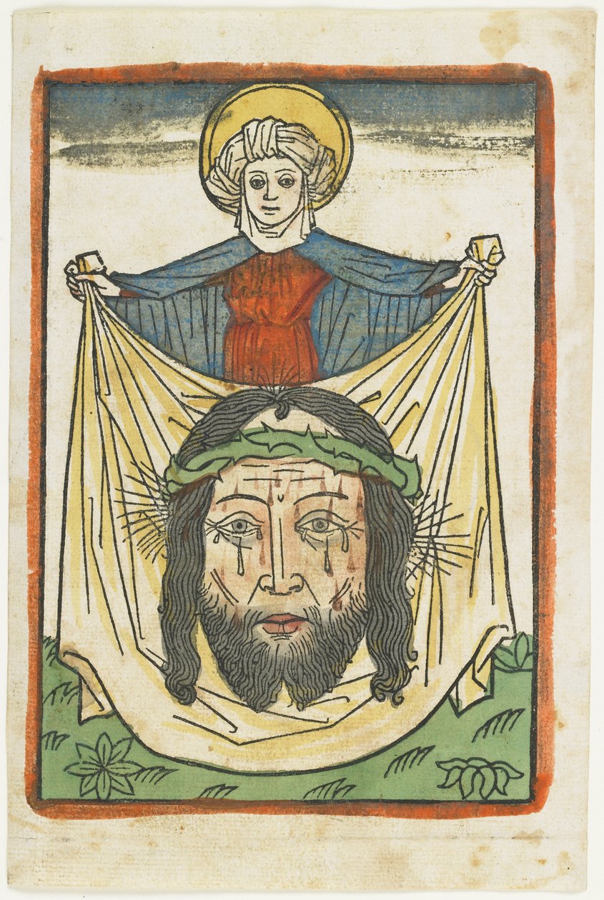 Szent Veronika a Sudariummal, 1475 körül (kézzel színezett fametszet) alkotó: German School