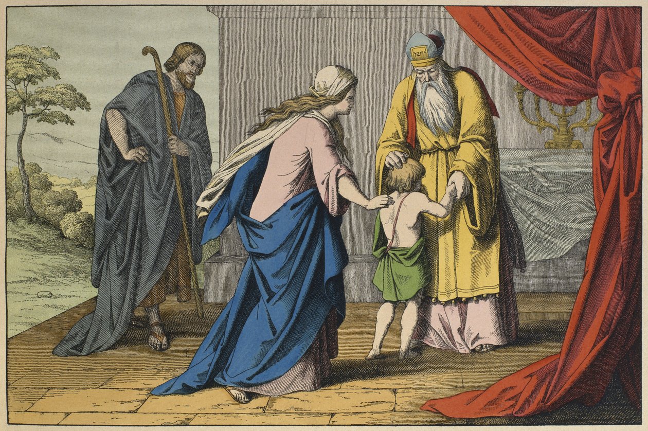 Samuel és Eli, illusztráció a LAncien Testamentből, kiadó: Jakob Ferdinand Schreiber, Esslingen (színes metszet) alkotó: German School