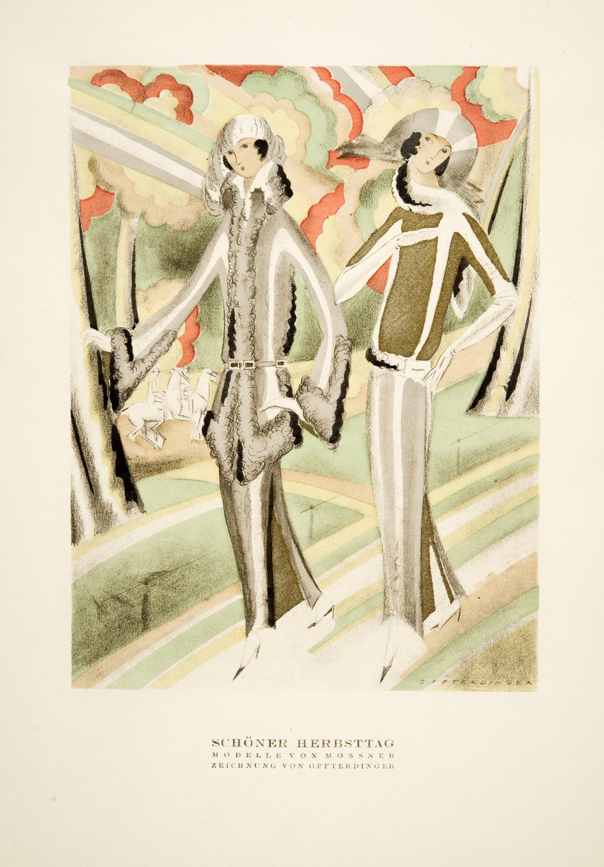 Schöner Herbsttag, Mossner ruhái, Styl, 1922-es kiadás (pochoir nyomtatás) alkotó: German School
