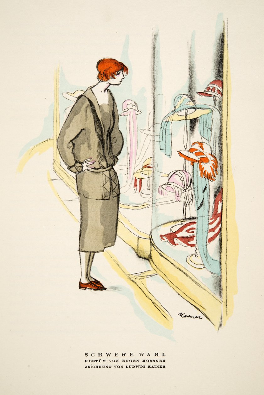 Schwere Wahl, Eugen Mossner műve, Styl, 1922-es kiadásból (pochoir-nyomat) alkotó: German School