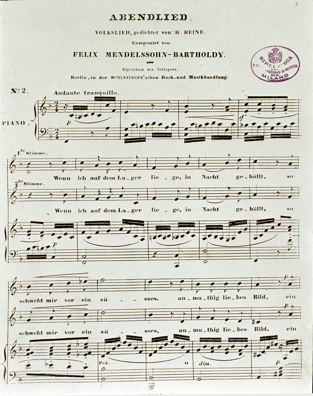 Az Abendlied eredményoldala, Felix Mendelssohn alkotó: German School