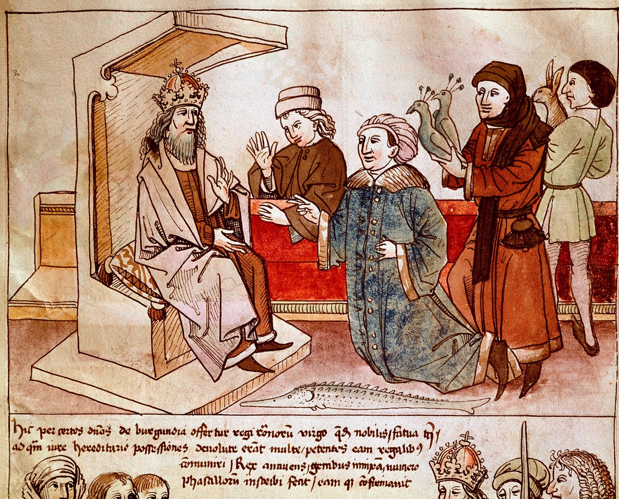 I. Luxemburgi Zsigmond (1368-1437), a Szent Birodalom császára megkapja az engedelmes népek adóját. Miniatűr a „Konstanzi zsinat krónikájából”, Ulrich Richental (1360-1437) 1438 körülbelül Prága, Nemzeti Könyvtár alkotó: German School