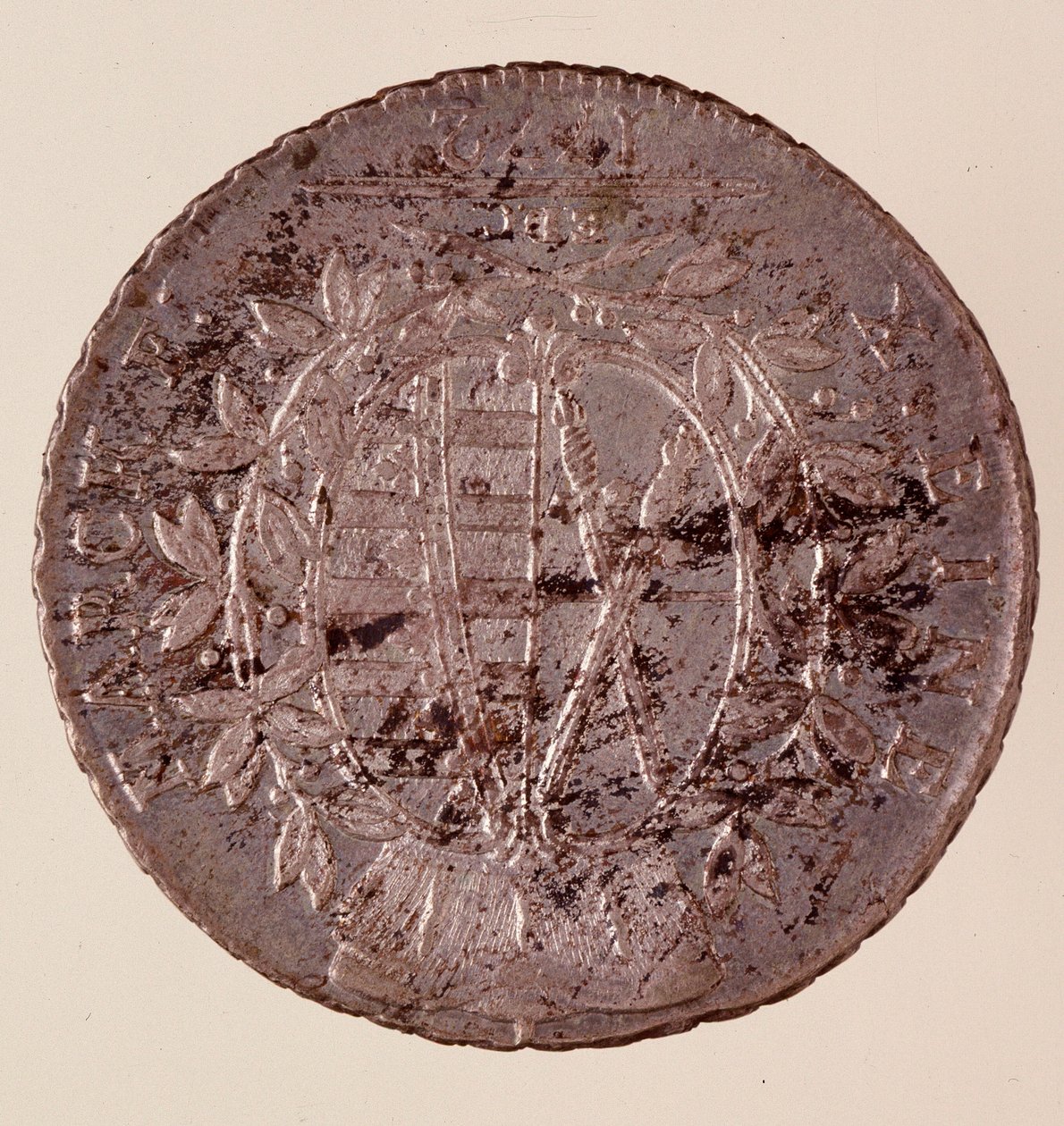 Ezüst érme (tallér) Szászországból: I. Frederick Augustus Szász (I. Frederic Auguste of Saxony) uralkodása (1750-1827). Átm. 3,9 cm Nápoly, museo archeologico alkotó: German School