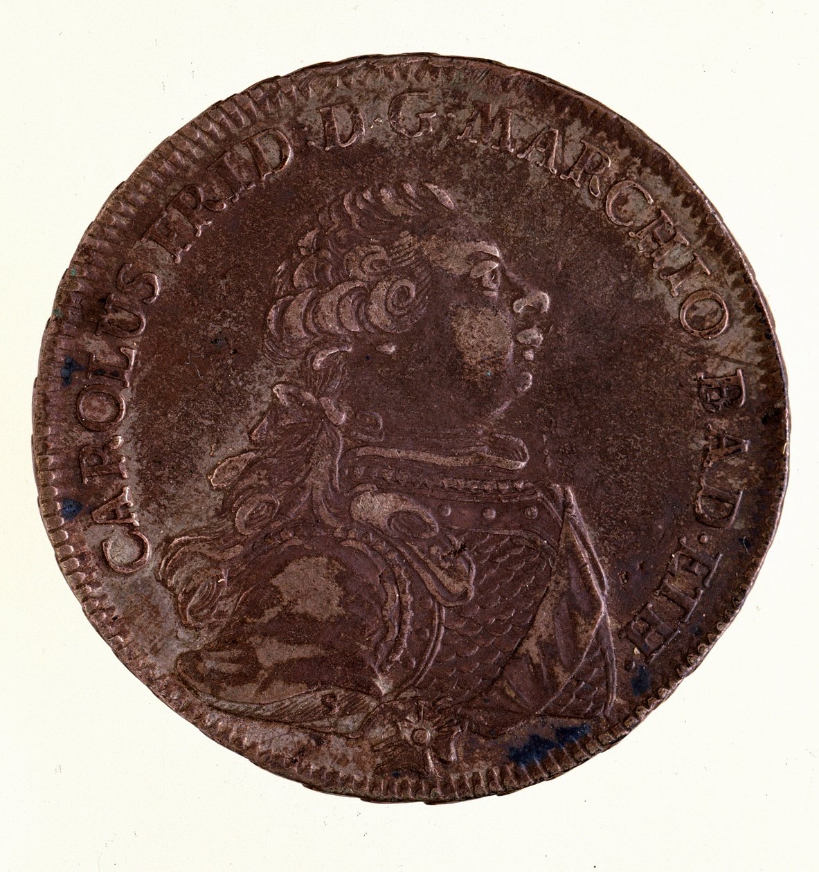 Frigyes Károly badeni nagyherceg (1728-1811) ezüsttallérja (taler) (Bádeni I. Károly) 1766 Átm. 3,9 cm Nápoly, museo archeologico alkotó: German School